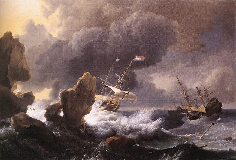 BACKHUYSEN, Ludolf Ships in Distress off a Rocky Coast Norge oil painting art